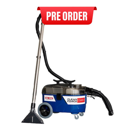 Cleaning machine with 'Pre Order' label on a white background