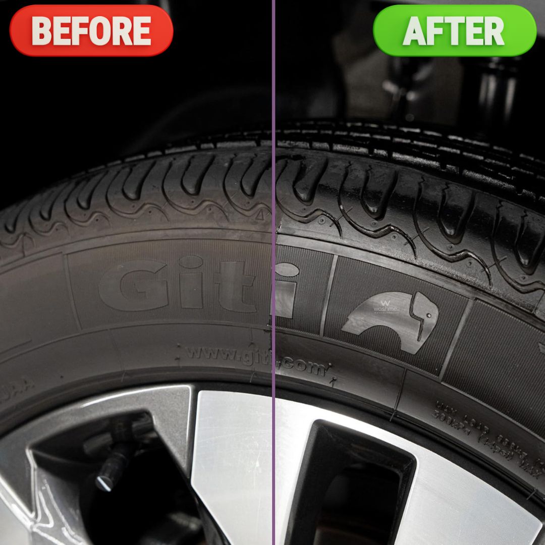 MaFra Nerissimo - Concentrated High Gloss Tyre Shine 6L Comparison of a tire dressing 'Before' and 'After' with visible brand logo.