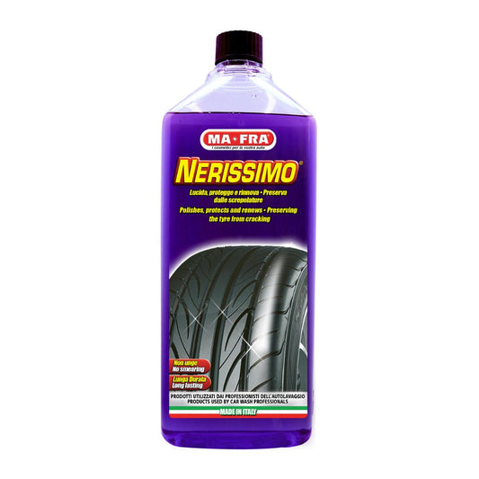 Nerissimo tire care product bottle with purple label on a white background