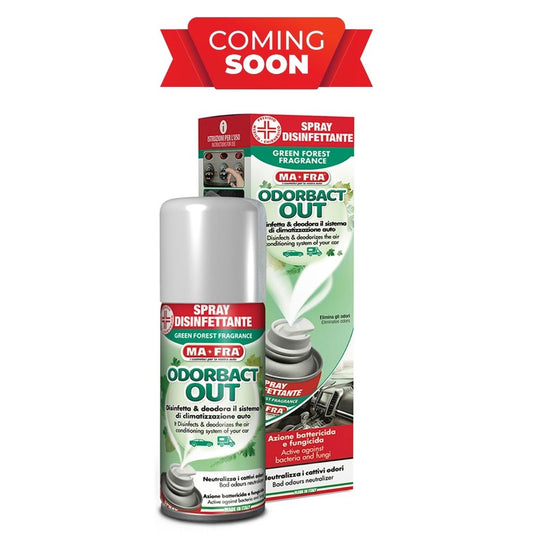 MaFra Odorbact Out Air Condition Sanitiser - Green Forest Scent with coming soon label