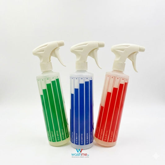 MaFra Spray Bottle with Dilution Mixing Scale 500ml in green, red and blue.