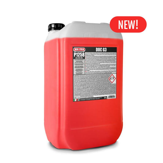 Red Mafra 25L Doc G3 container with a label and 'NEW!' badge on a white background
