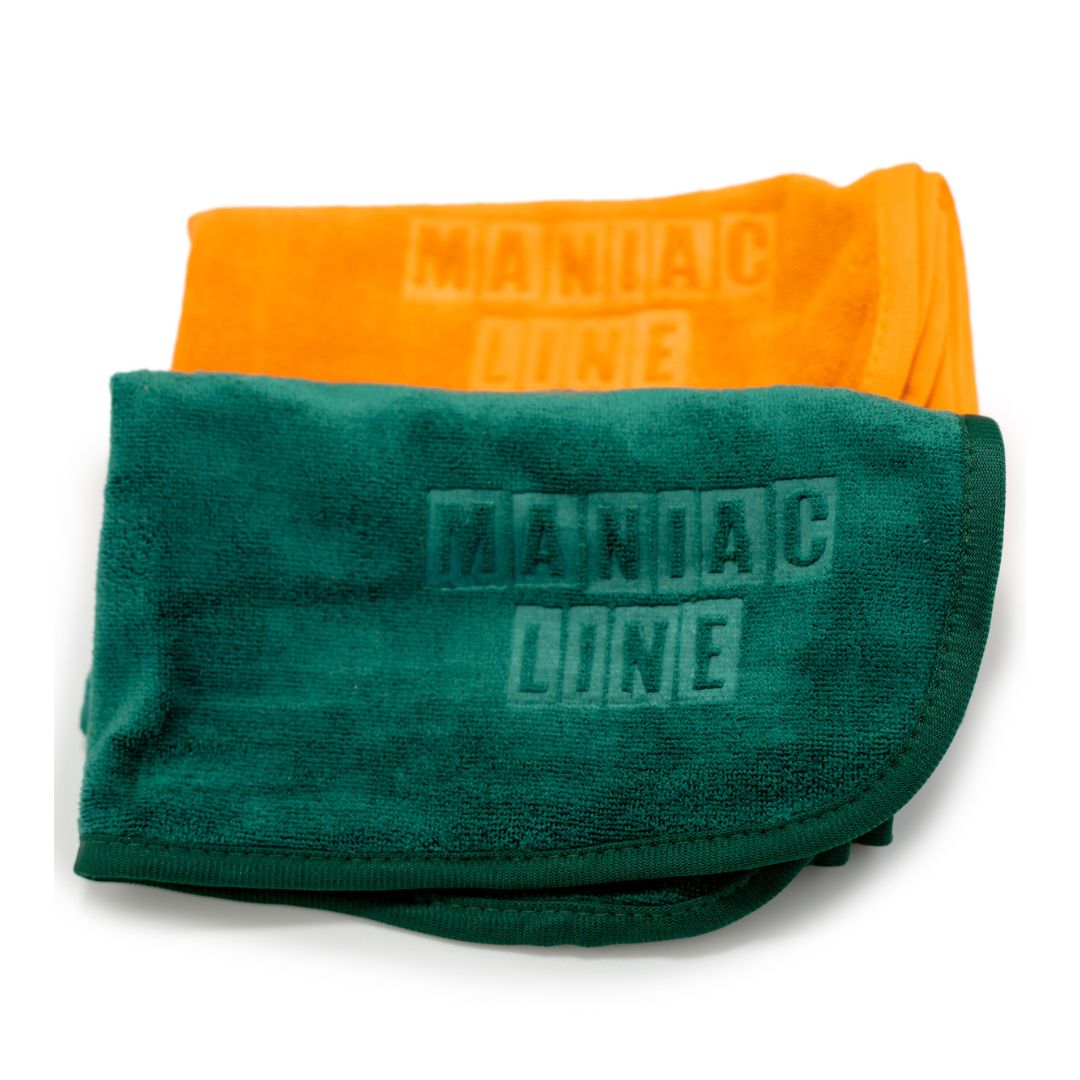 Twin pack Maniac ALL ROUND Microfibre Cloths in orange and green. Maniac Line Ireland