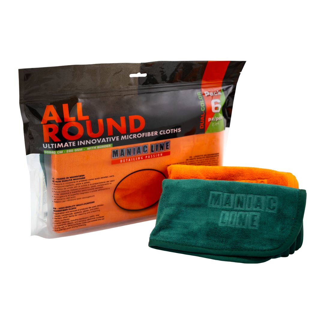 Maniac ALL ROUND Microfibre Cloths. 6 pack in orange and green. Maniac Line Ireland