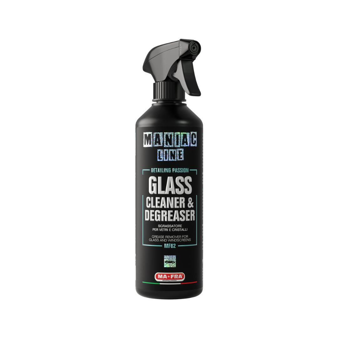 500ml Glass cleaner and degreaser spray bottle with 'Maniac Line' branding on a white background