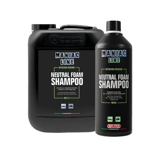Two bottles of Maniac Line Neutral Foam Shampoo on a white background