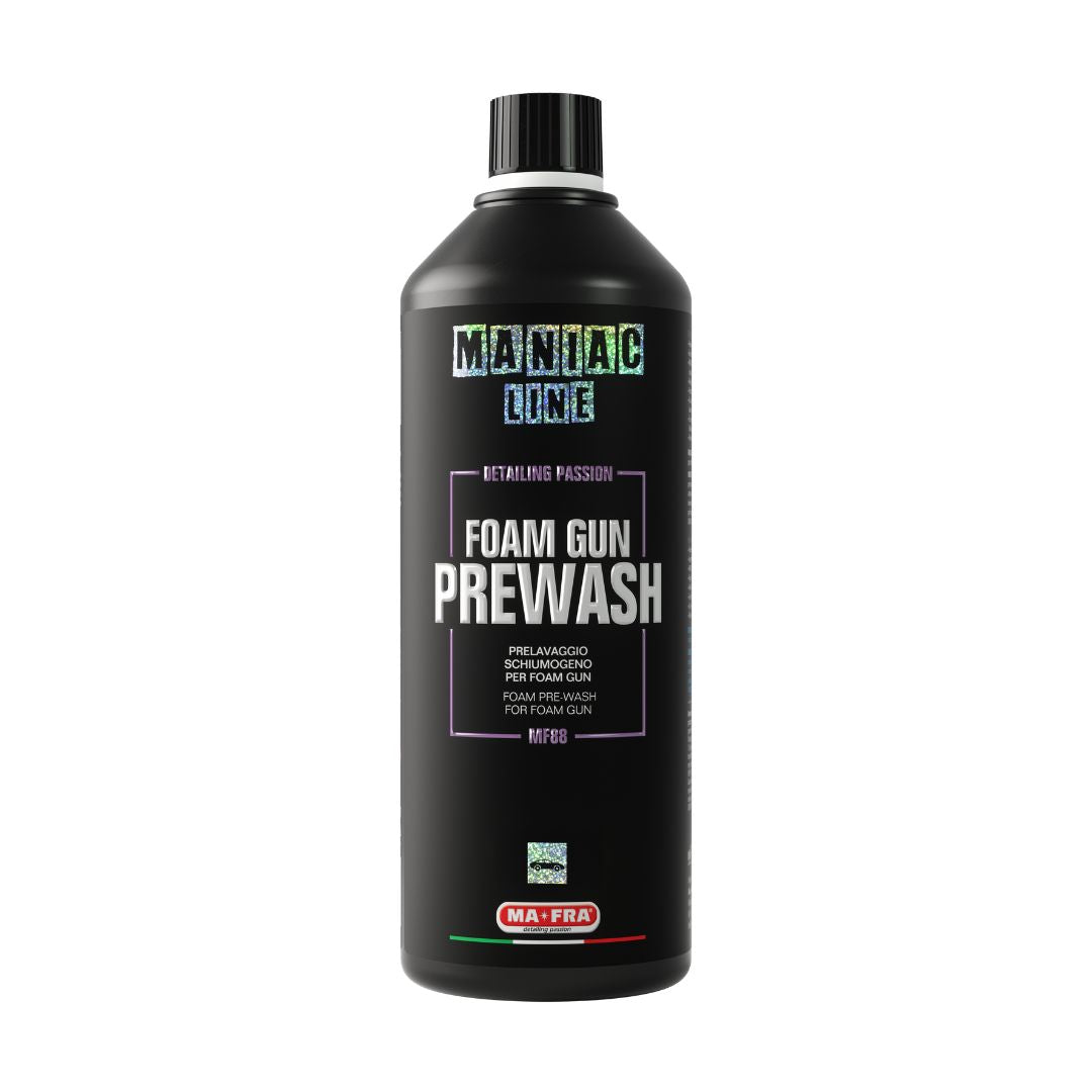 Black bottle of Maniac Line Foam Gun Prewash on a white background