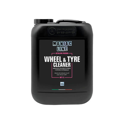 Black container of Maniac Line Wheel & Tyre Cleaner on a white background