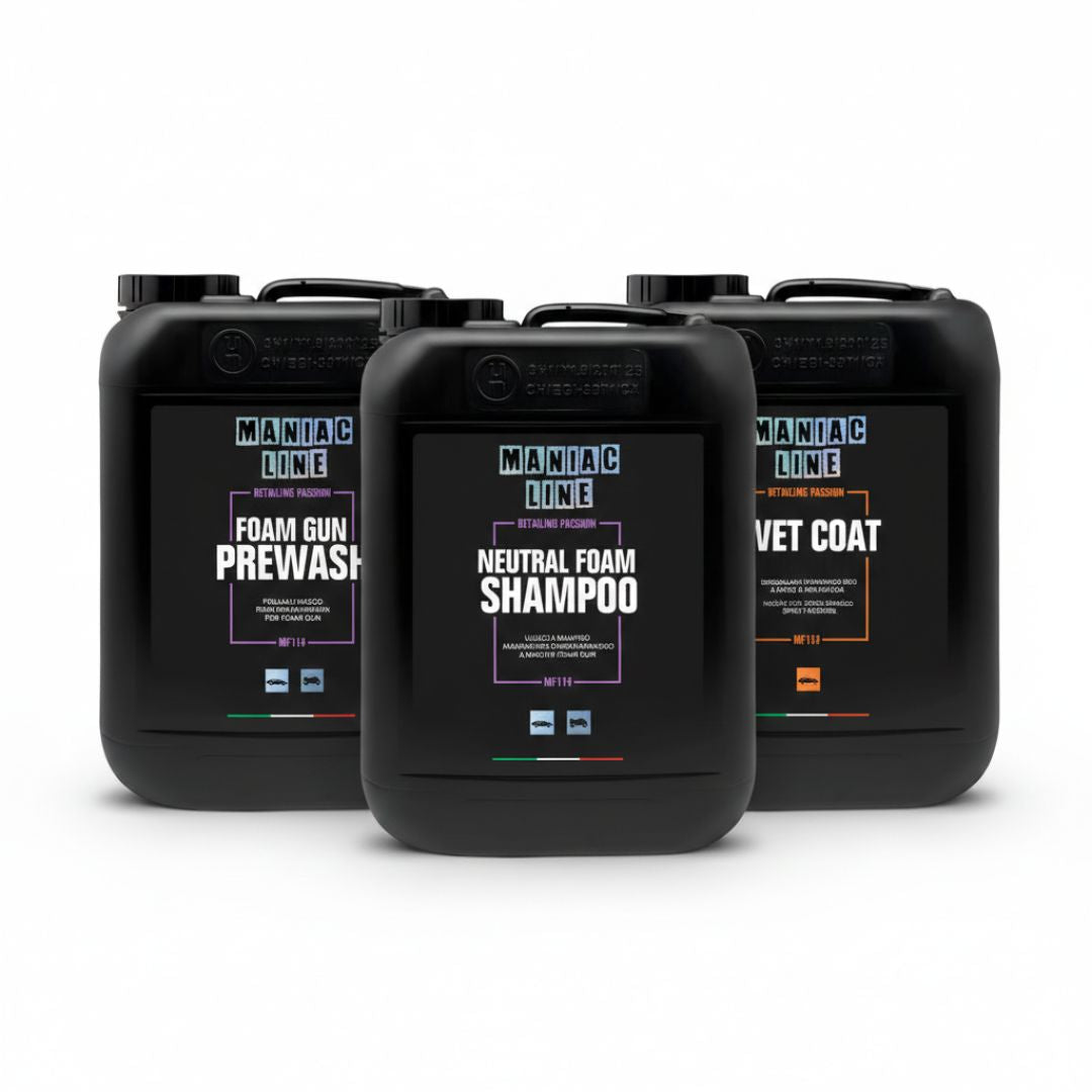 Three black containers labeled 'Maniac Line' with different product names on a white background.