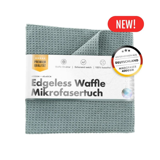 NEW Edgeless Waffle microfibre cloth with packaging on a white background from Chemicalworkz. Chemicalworkz Ireland