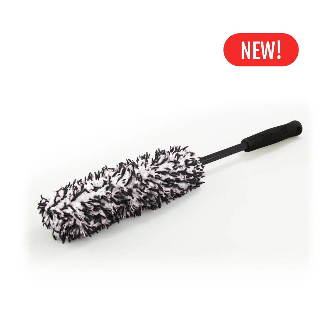 Stjarnagloss Gravling - Microfibre Wheel Brush A microfiber duster brush with a black and white textured cleaning head and a black handle, shown on a white background with a red 'NEW!' badge in the top right corner.