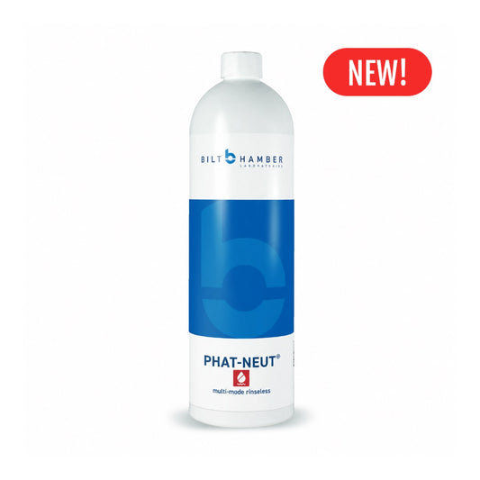 Bilt Hamber Phat-Neut multi-mode rinse solution bottle with a 'New!' label on a white background