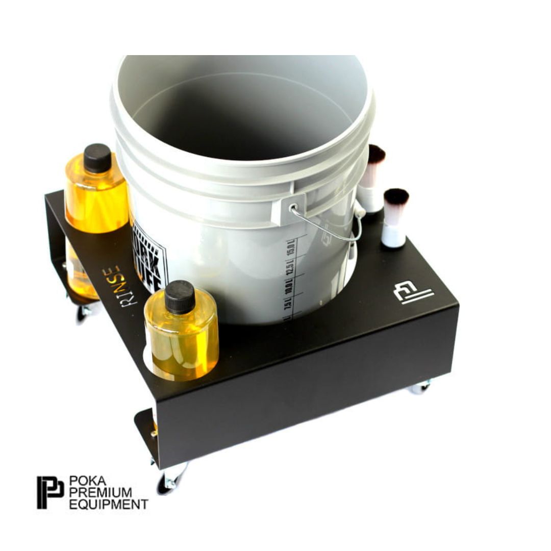 Poka Premium Bucket Trolley. Bucket Dolly. Safe bucket holder. Avoid bucket spilling over. Brush Holder and shampoo bottle holder. Poka Premium Cork Ireland. Poka Premium Ireland