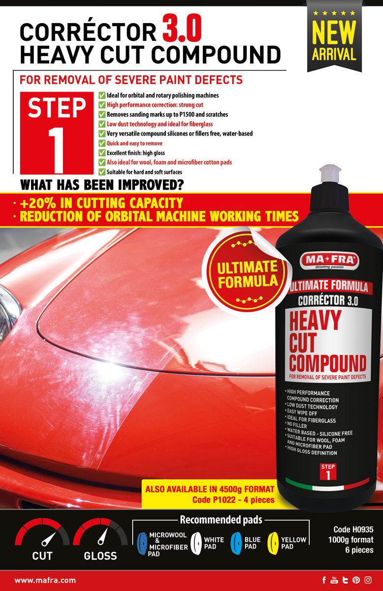 MaFra Corrector 3.0 heavy cut compound. Best cutting compound for polishing paintwork. No filler compound. MaFra Ireland