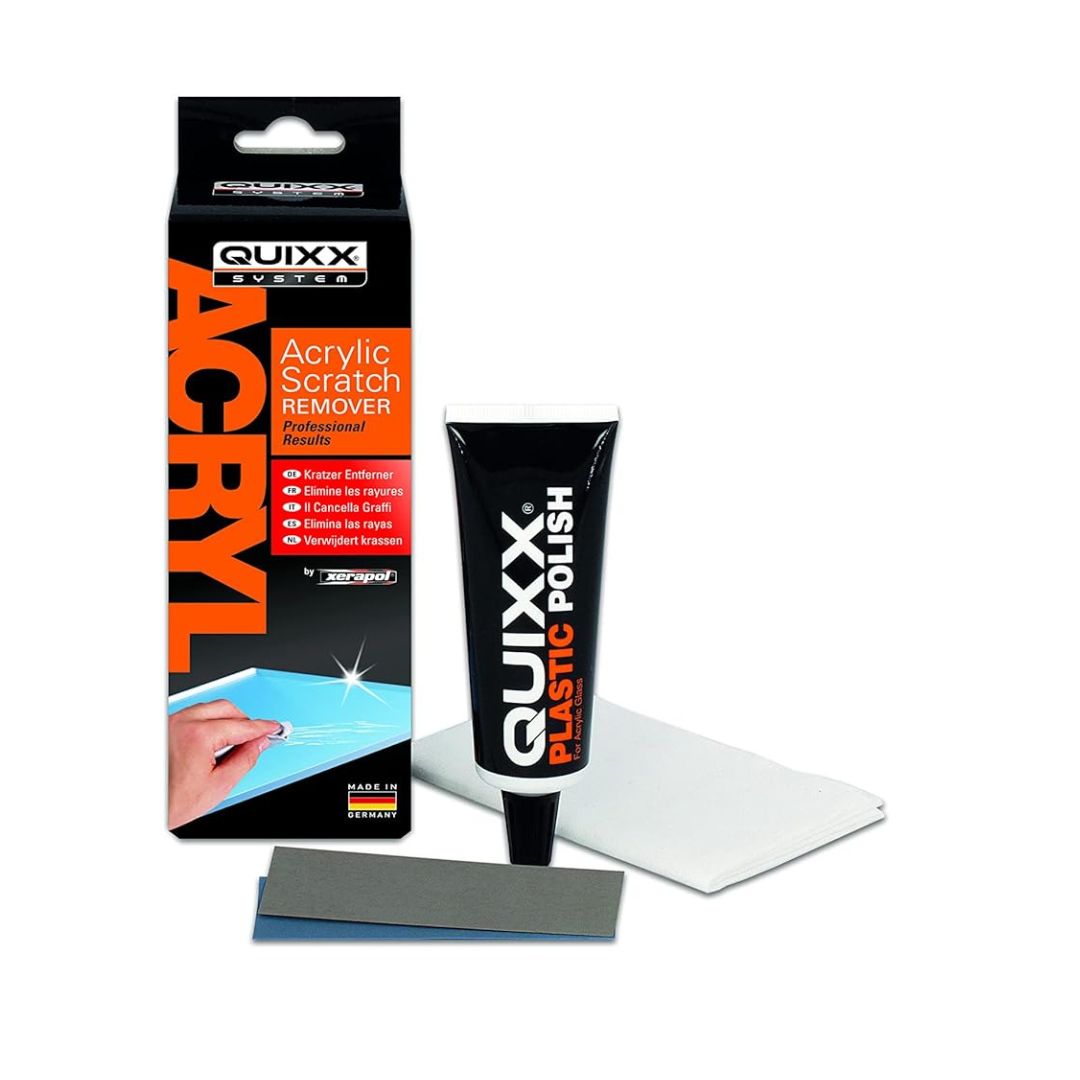 QUIXX Acrylic Scratch Remover is a true all-rounder: It reliably removes scratches from acrylic and Plexiglas surfaces on cars, motorcycles, caravans, boats and household objects