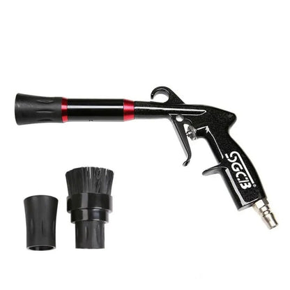 A black SGCB SGGC077 air blower spray gun with red accent rings, shown alongside two black nozzle attachments on a white background, 