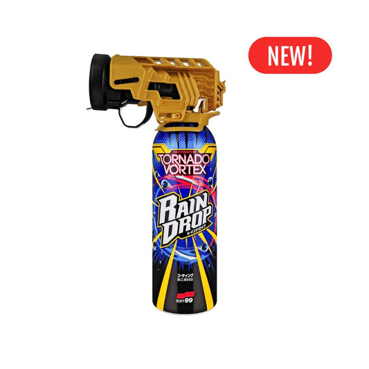 Spray can with gold top labeled 'Tornado Vortex' by Soft99 on a white background.