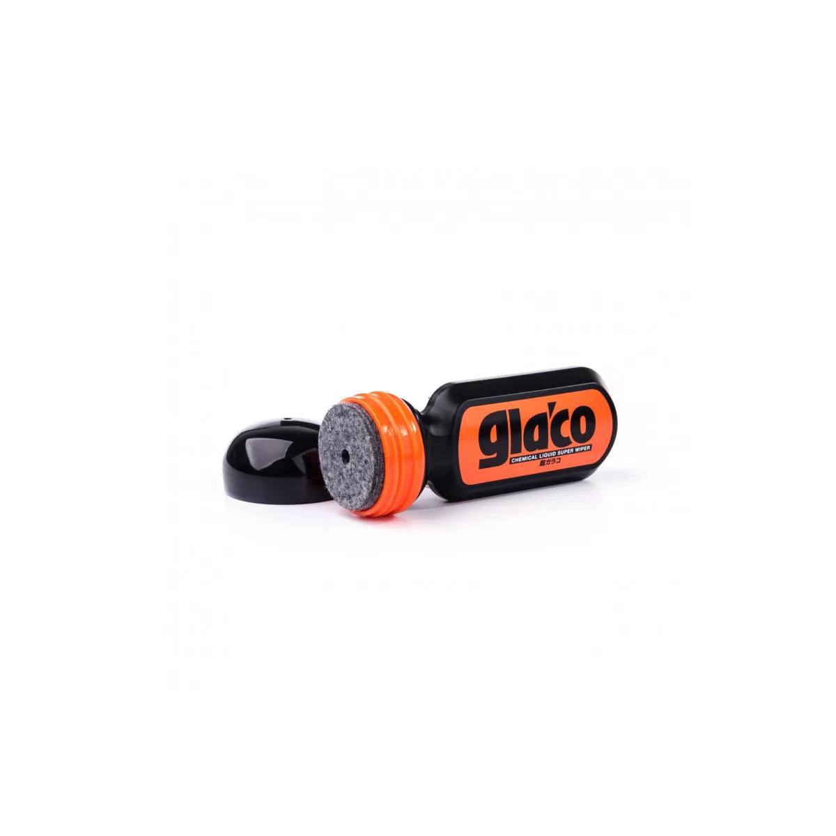Soft99 Glaco glass coating. Polishing pad with orange rim and black handle on a white background, featuring the Glaco brand.