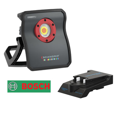 Scangrip Multimatch 3 Connect with Bosch Battery adapter. DETAILING & COLOUR MATCH. Flood light, Workshop light. Scangrip Ireland. Scangrip Cork Ireland