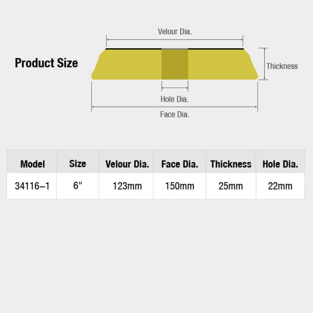 shineMate 6" medium density open cell professional grade foam pads are ideal for medium to heavy cut on hard and some soft paint finishes. The Black Diamond Yellow pad can also remove sanding marks up to 1500 grit. Designed for both Rotary and Dual Action machines, the Black Diamond technology reduces heat.