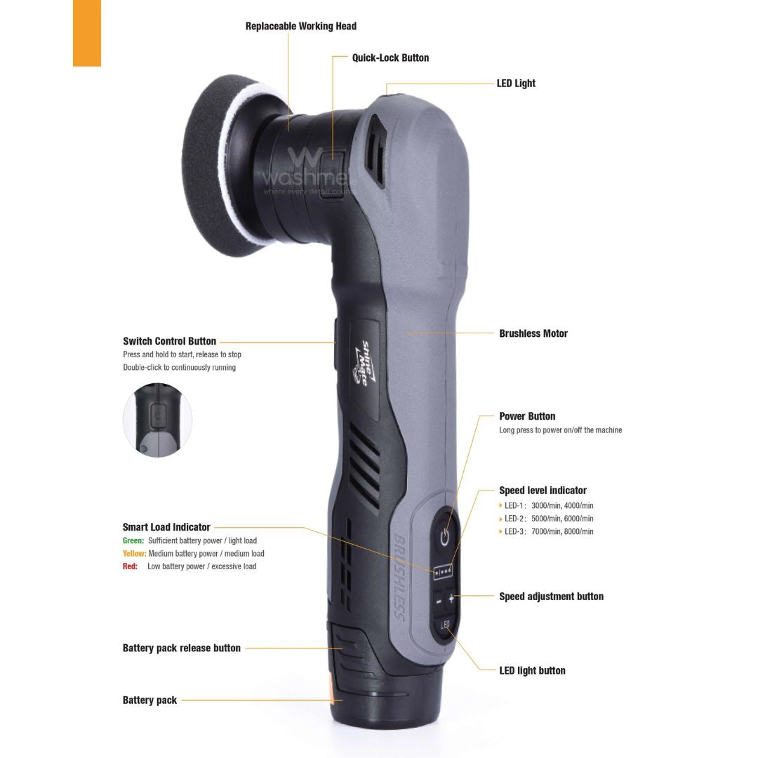 ShineMate's new EB210 cordless battery-powered mini polisher. Flex PXE Mini polishing machine. ShineMate Ireland.