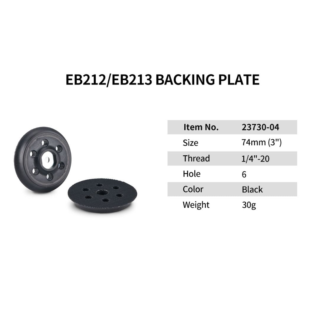 EB212/EB213 backing plate with specifications on a white background