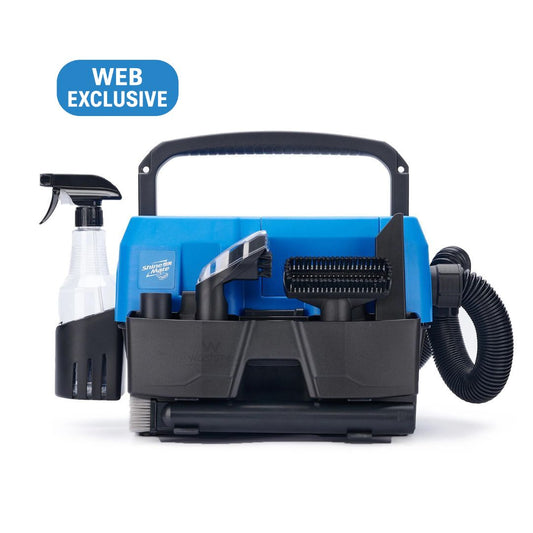 shinemate ec405 Cleaning tool set with blue container, black spray bottle, and attachments on a white background.