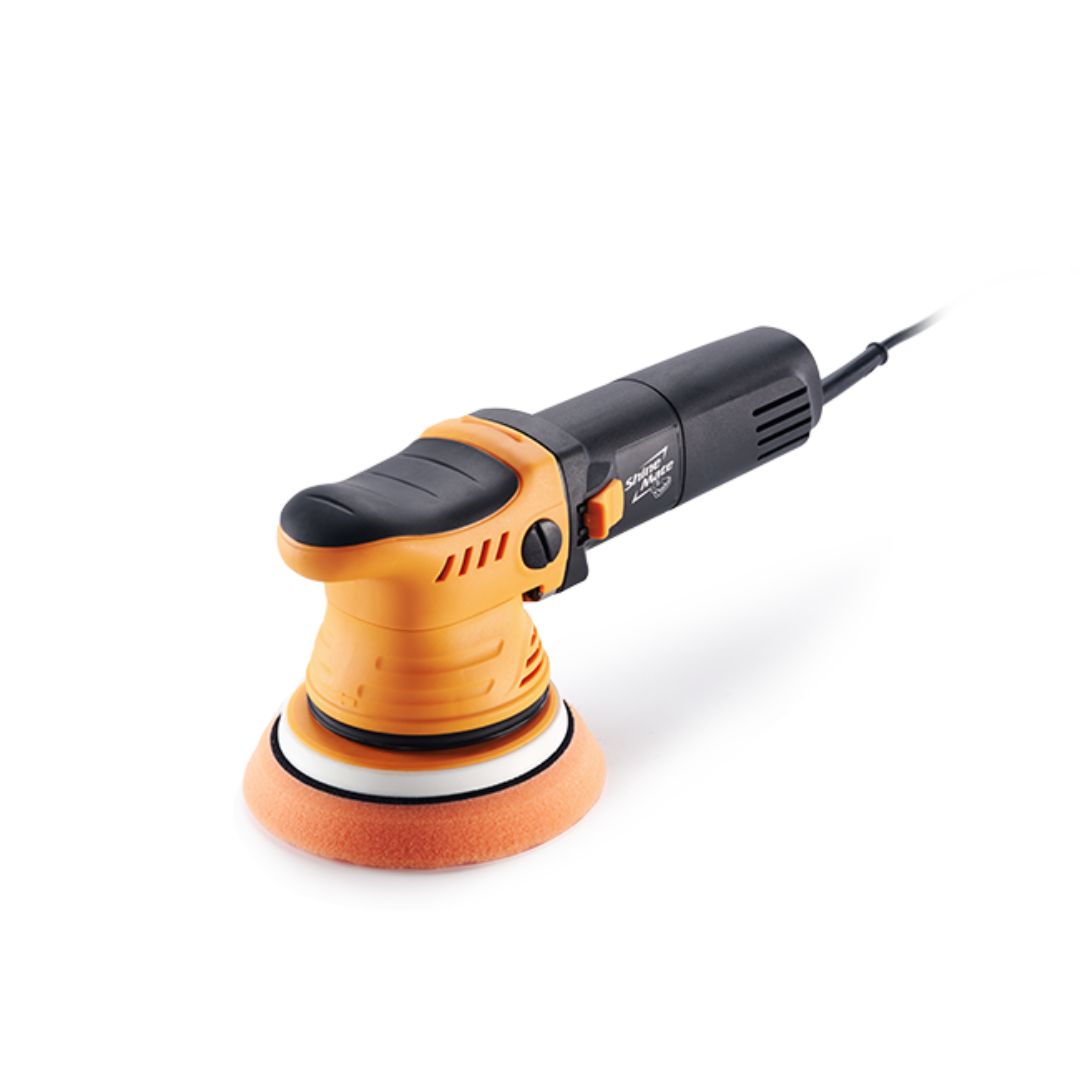 Shinemate ERO600 G2  Orange and black random orbit polishing machine on a white background