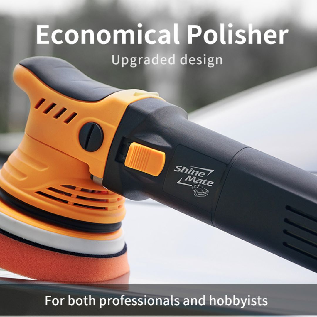Shine Mate economical polisher with upgraded design on a blurred background