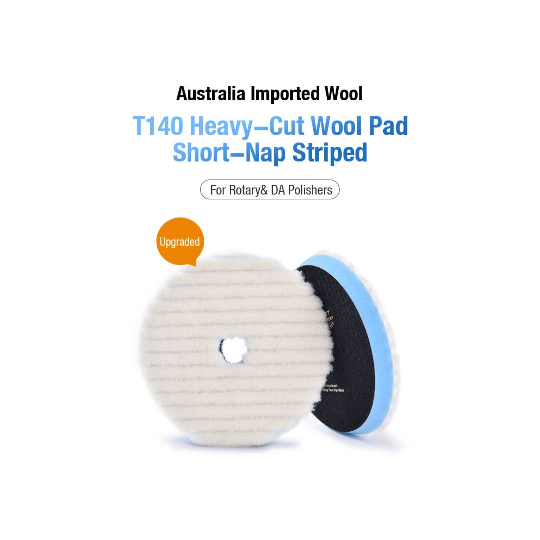 ShineMate T140 Wool Cutting Pad is compatible with both dual-action (eccentric) and rotary polishers, offering exceptional cutting power. This thin wool pad, featuring short wool fibres, effectively removes deep scratches, paint overlay, 1200/1500 grit sandpaper marks, and severe oxidation. Shinemate Ireland
