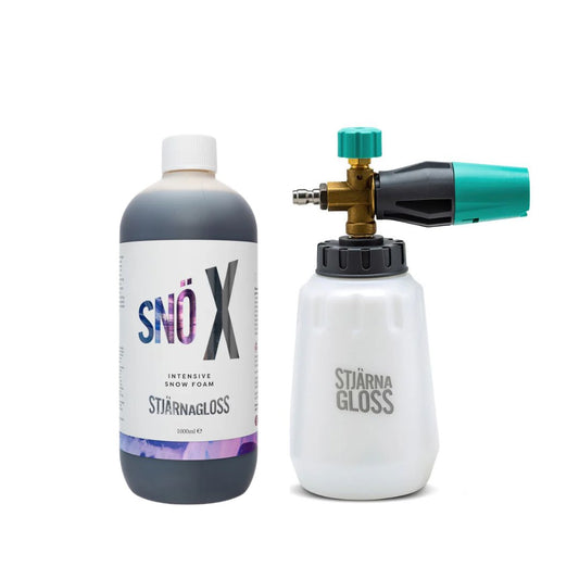 Two 1l bottles, one labeled 'SNÖX' and the other 'Stärnagloss', on a white background.