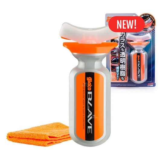 Soft99 Glaco Blave - Glass & Plastic Water Repellent 70ml bottle with orange cap and packaging on a white background