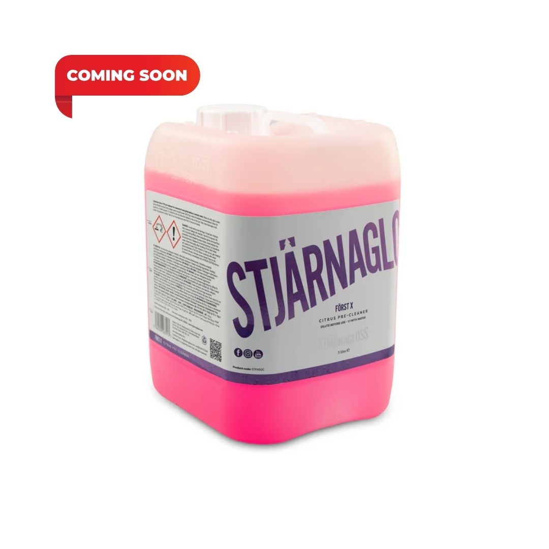 Pink container with a label on a white background, featuring the text 'Stjarnagloss Forst X