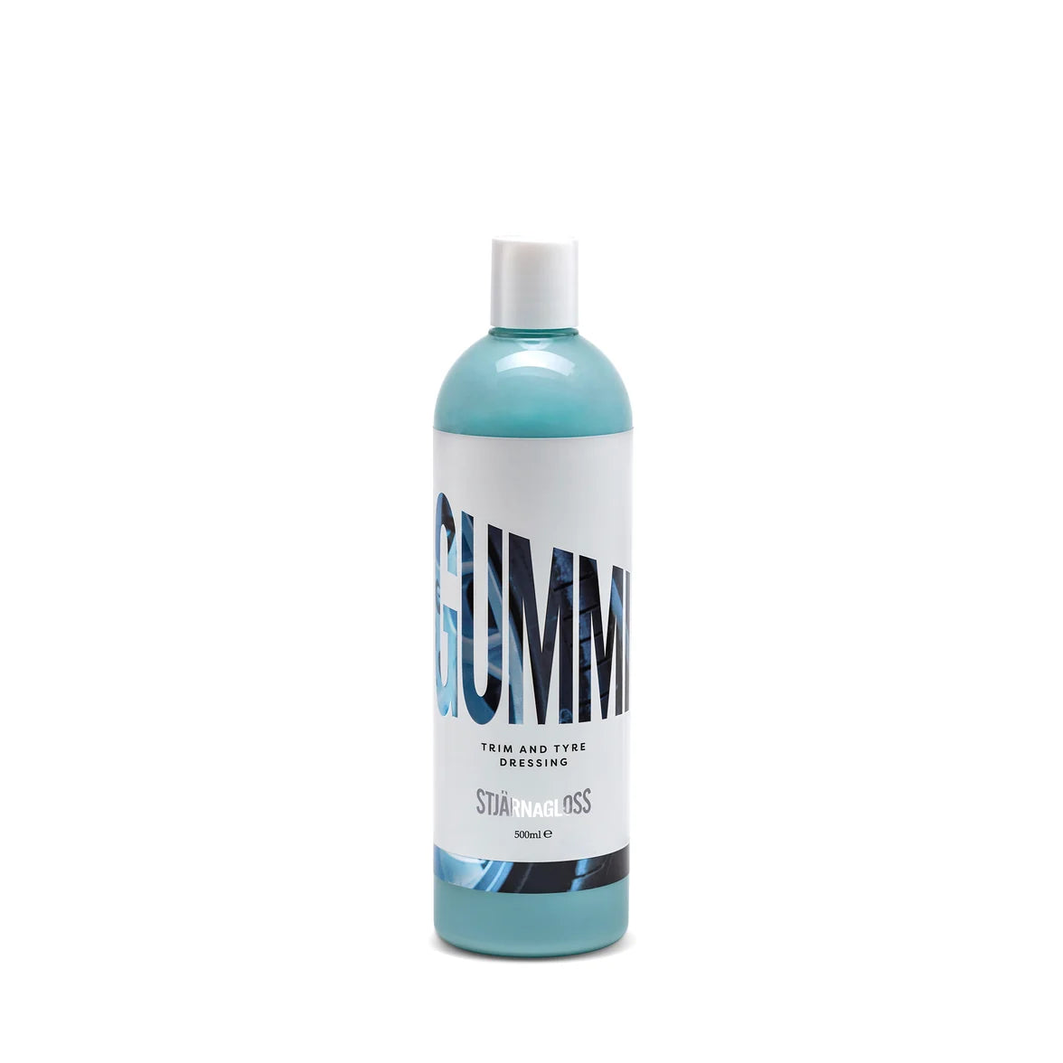 500ml Bottle of Stjarnagloss GUMMI trim and tyre dressing on a white background
