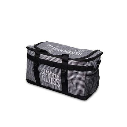 Stjarnagloss Kappsäck Black and white checkered bag with 'Stark Gloss' branding on a white background
