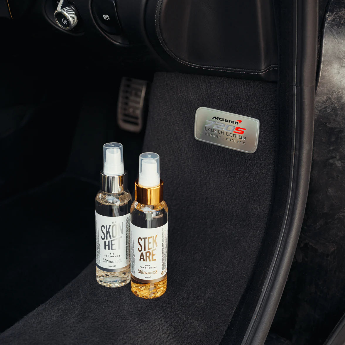 Stjarnagloss Stekare & Skönhet Air Freshener Set for Him and Her. Mclaren 720S. best air freshners. Aventos air freshener for him. car perfume for valentines day