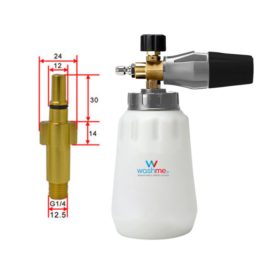 Bosch Aquatic Foam cannon with measurements and Washme branding on a white background