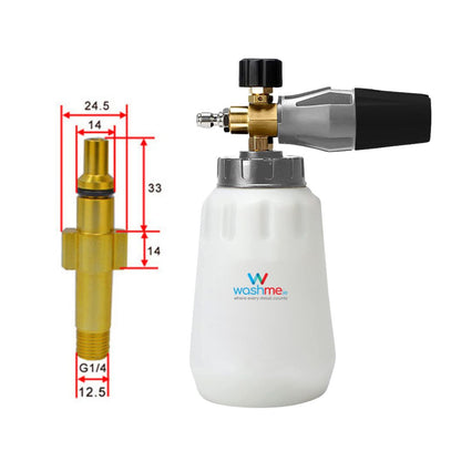 Lavor, Parkside, Argos, Aldi Foam cannon with measurements and Washme branding on a white background