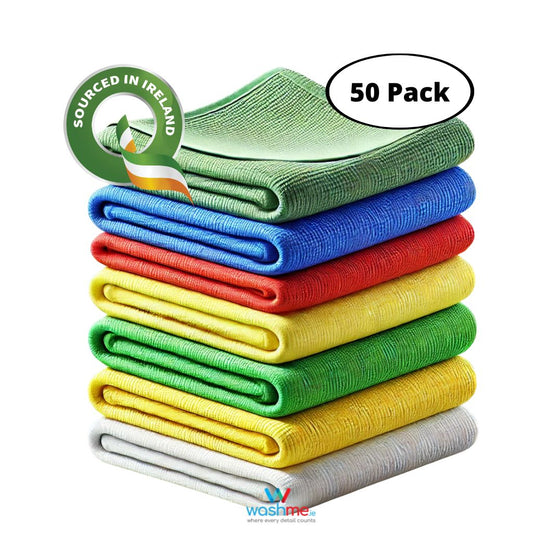 50 piece Trade pack Irish sourced premium quality and multi-purpose microfibre cloth. 300gsm quality cloth, best microfibre for car wash, car polish