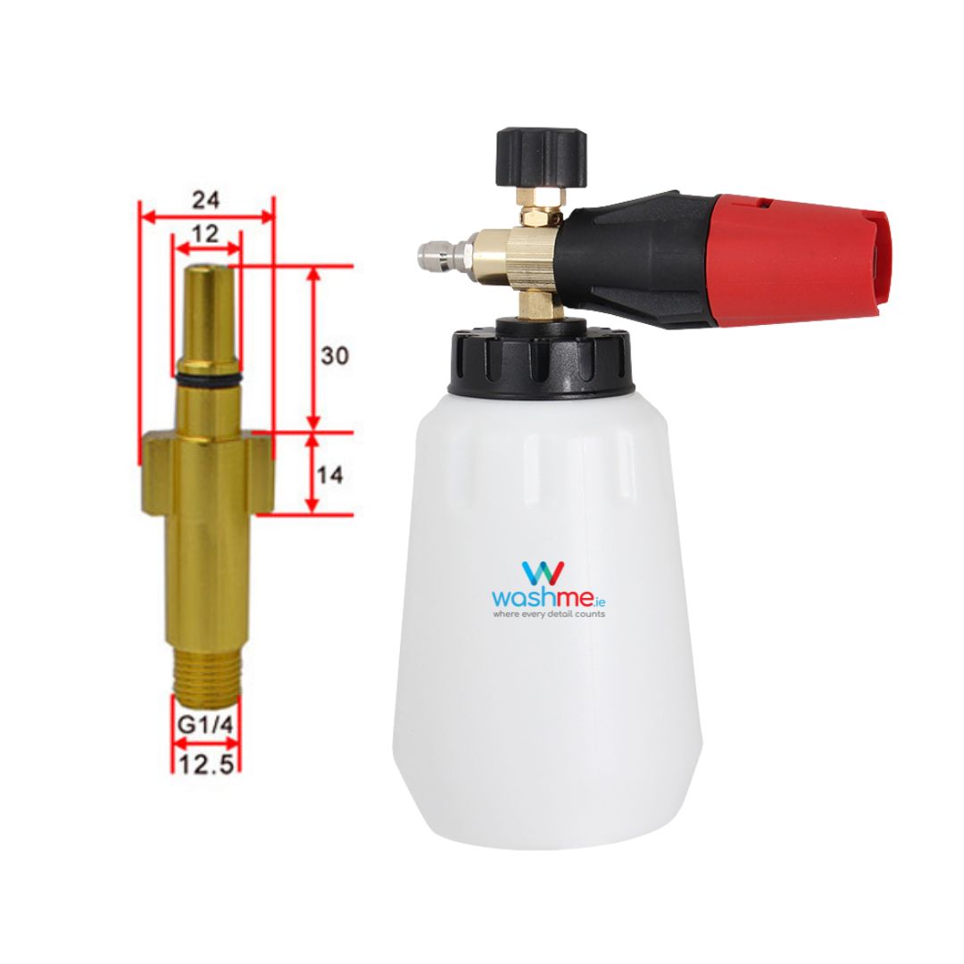  Bosch (New)/Titan/Makita/Black & Decker Foam cannon with measurements and 'washme' branding on a white background