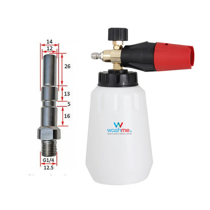 Nilfisk D12/Kranzle/Kew/Alto Foam cannon with measurements and washme logo on a white background