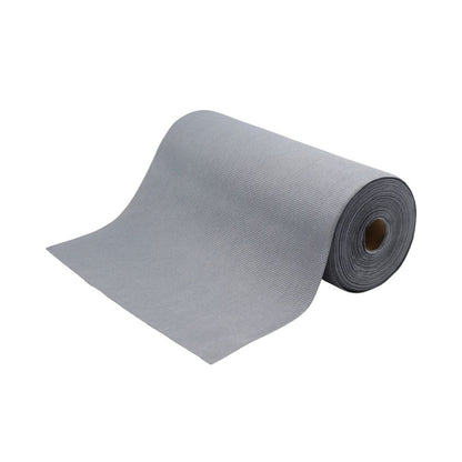 Roll of gray microfibre glass cloth on a white background