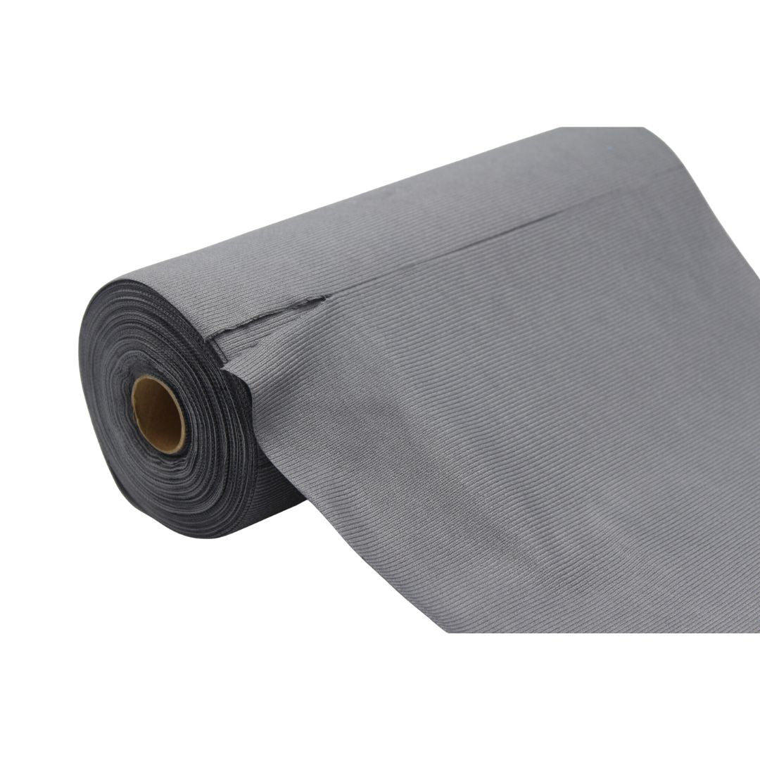 Roll of gray microfibre glass cloth on a white background