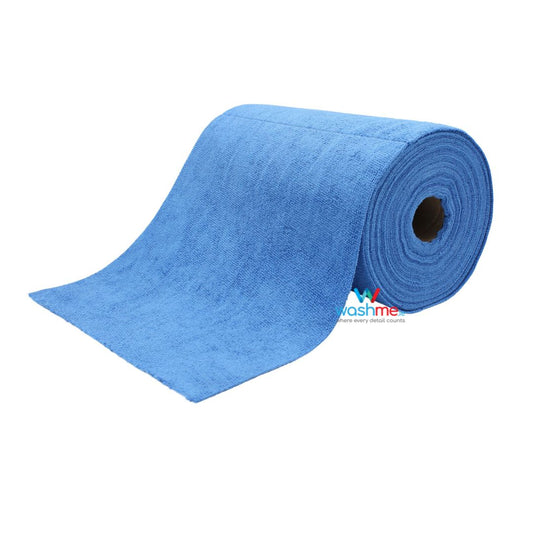 Roll of blue microfibre cloth for workshop. Rolls of microfibre cloths are a more durable and qualitative alternative to rolls of paper cloth. After use, wash them in the washing machine to use again. Ideal for general cleaning and the automotive sector.