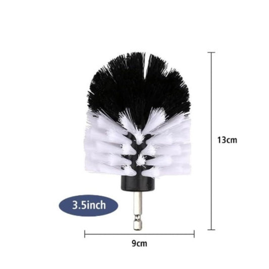 A 3.5-inch cleaning brush with black and white bristles and a black handle, shown with dimension lines indicating a height of 13cm, width of 9cm, and bristle diameter of 3.