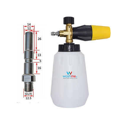 Nilfisk D12,Kranzle, Alt, Kew Foam cannon with measurements and washme logo on a white background