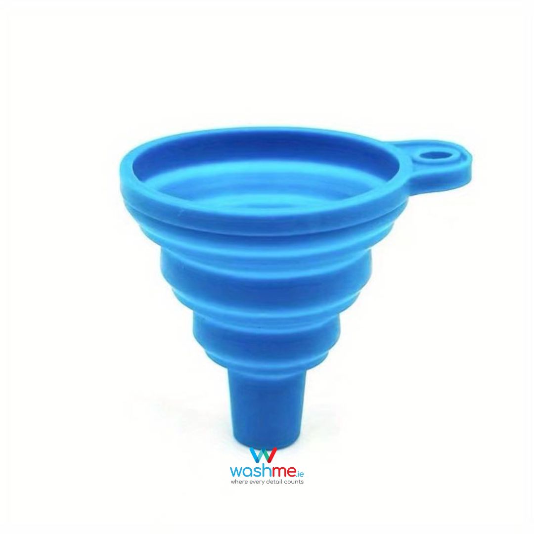 blue silicone funnel. foldable funnel to fill liquids. washme funnel. best funnel ireland