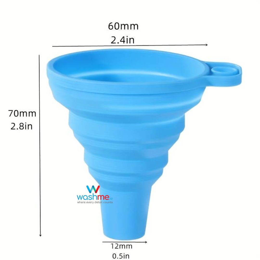 blue silicone funnel. foldable funnel to fill liquids. washme funnel. best funnel ireland