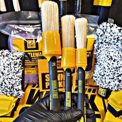 Work Stuff Detailing Brush with natural boar bristles. Interior detailing Brush. Work Stuff Brush with yellow rubber handle. Perfect wheel brush. Work Stuff Cork Ireland