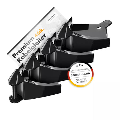 4 pack of Black plastic bracket with packaging labeled 'Premium hose gude' on a white background